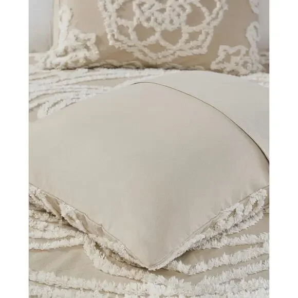 Madison Park King Bedspread Set Beige Chenille Tufted 3pc Luxury Bedding - Picture 6 of 9